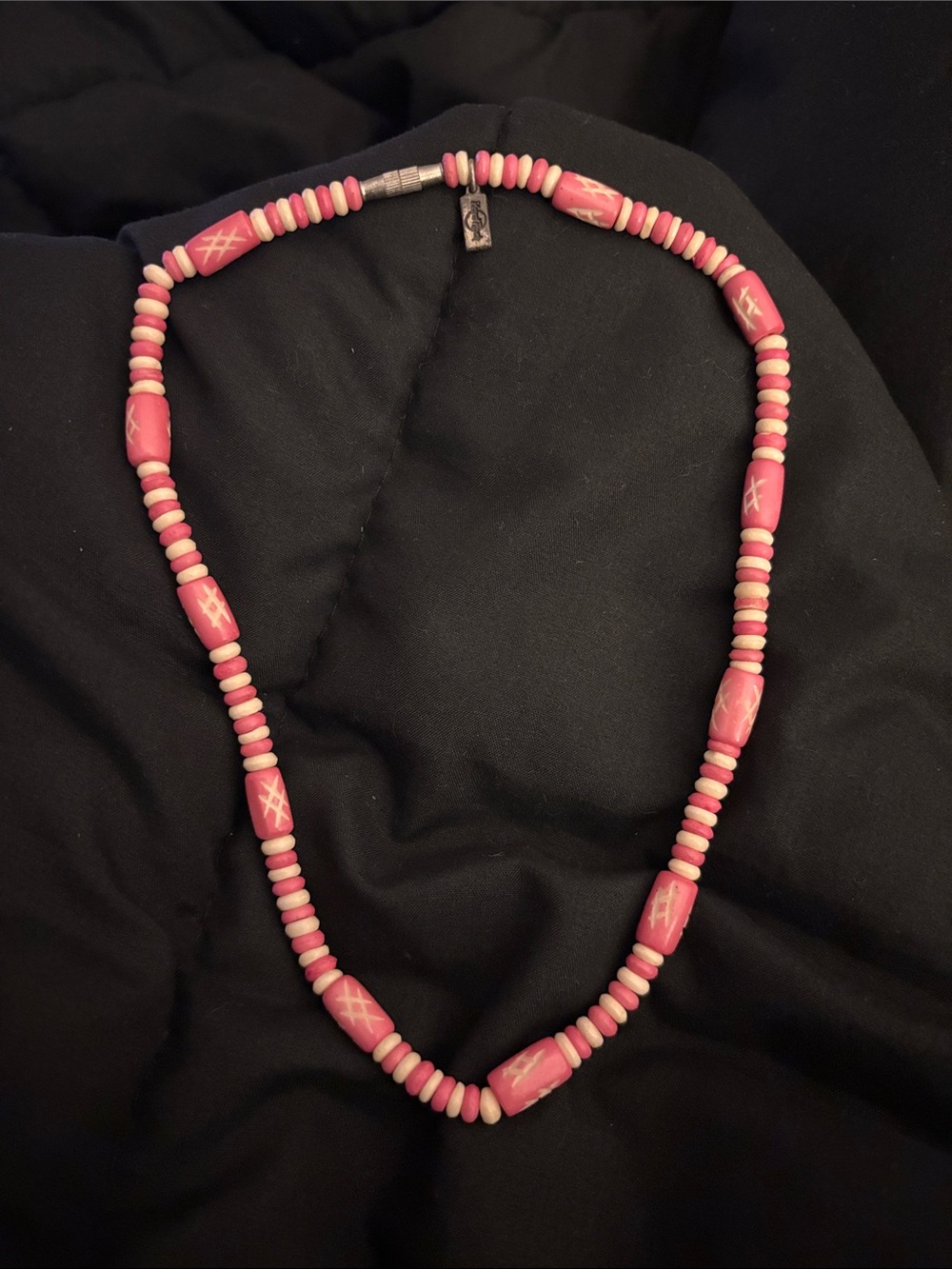 Hard Rock Cafe Pink and Cream Beaded Necklace
